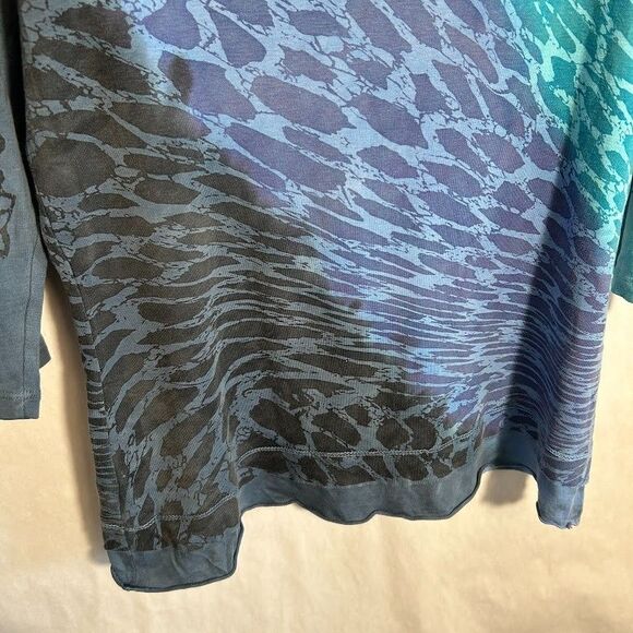 GLIMA Top Womens L Blue Zebra Animal Print 3/4 Sleeve 100% Cotton Scoop Neck - Picture 5 of 9